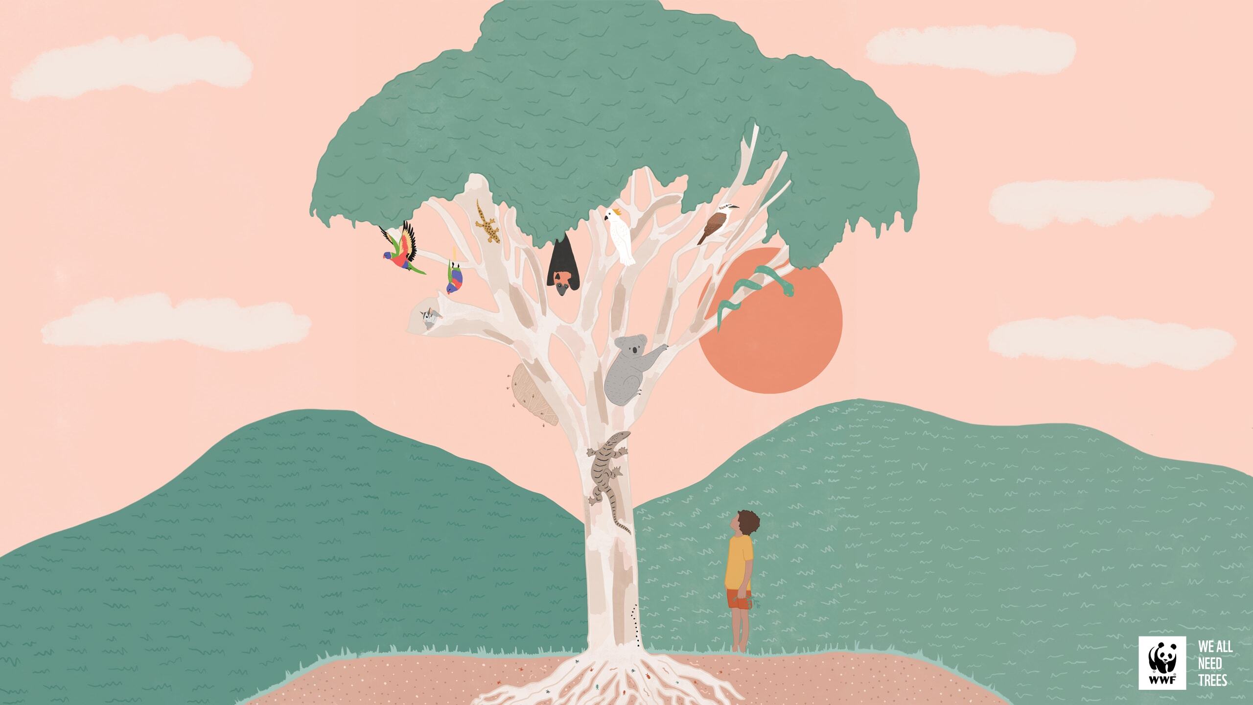 Secret life of a tree illustration - desktop wallpaper