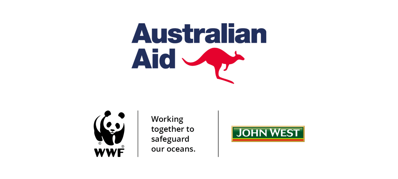 Australia Aid, WWF, John West logos