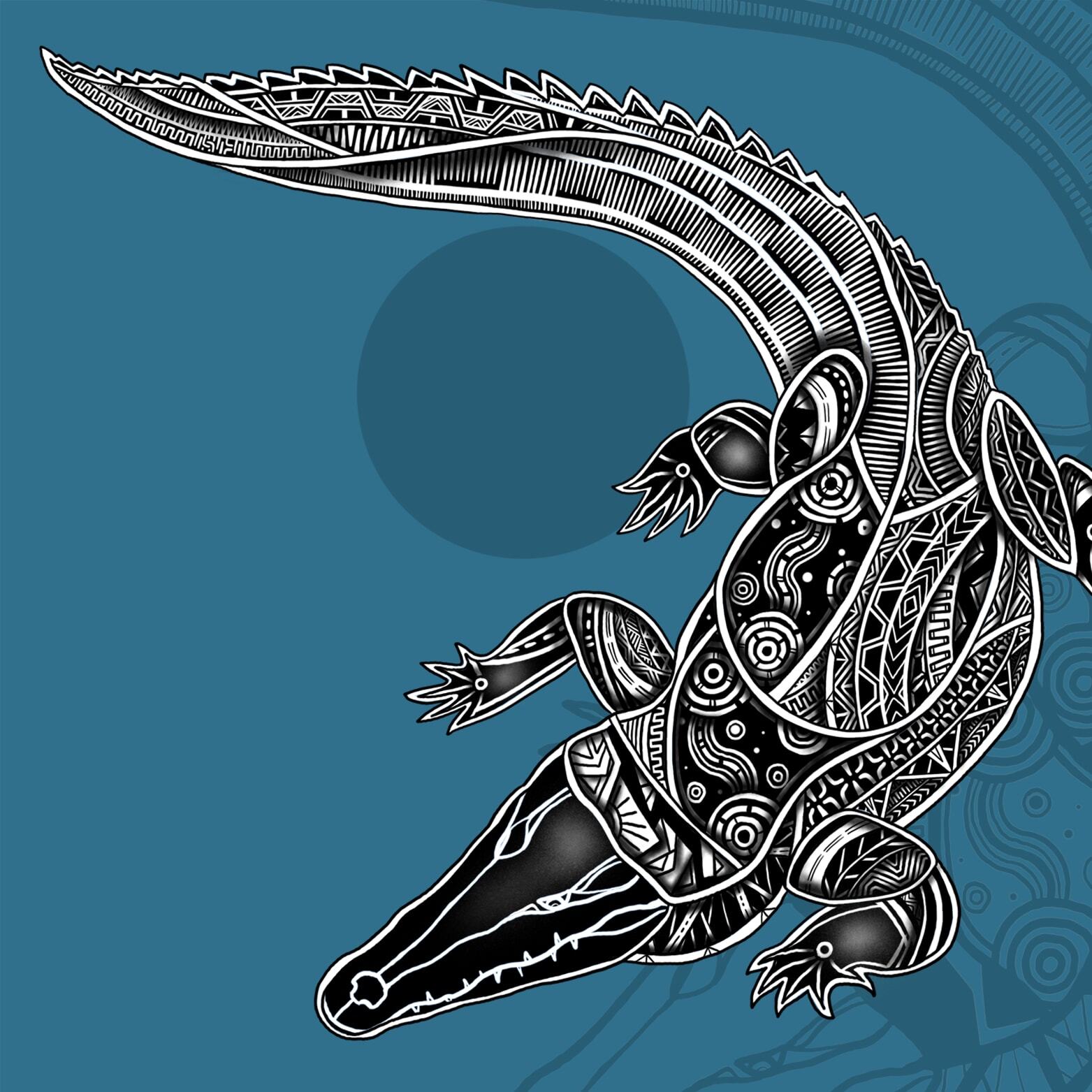 Crocodile — Gujigay (Jirrbal) by Jirrbal, Wagedoegam (Torres Strait Islander) and Ngāpuhi artist Beau Pennefather-Motlop
