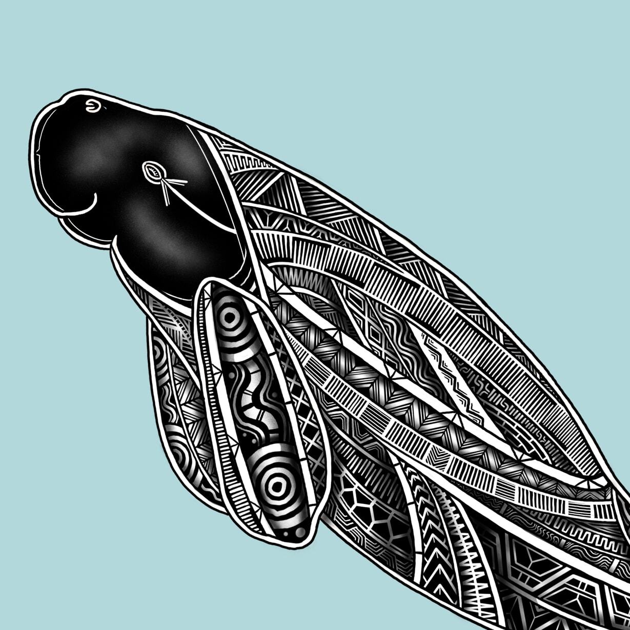 Dugong — Balangal (Jirrbal) by Jirrbal, Wagedoegam (Torres Strait Islander) and Ngāpuhi artist Beau Pennefather-Motlop