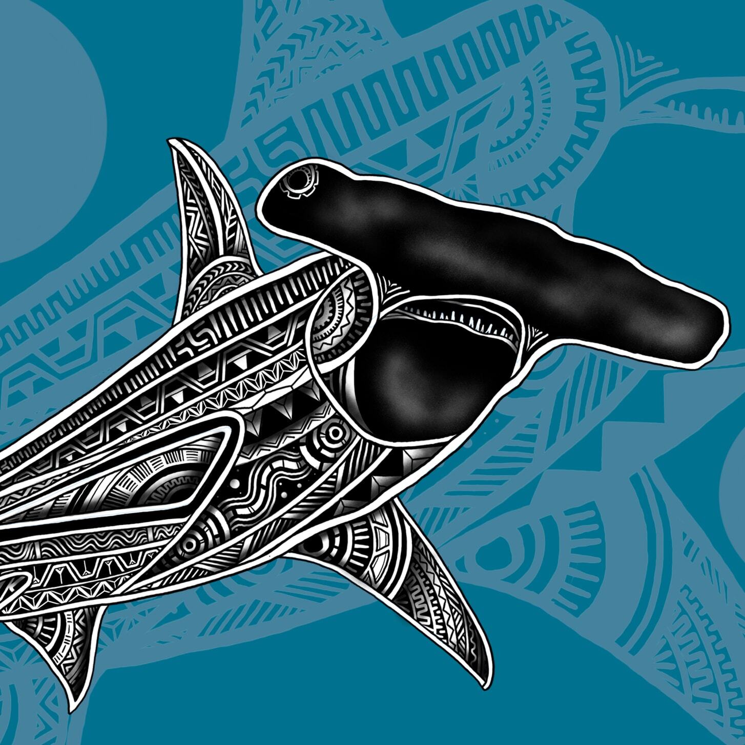 Green sea turtle — Bajigal (Jirrbal) by Jirrbal, Wagedoegam (Torres Strait Islander) and Ngāpuhi artist Beau Pennefather-Motlop