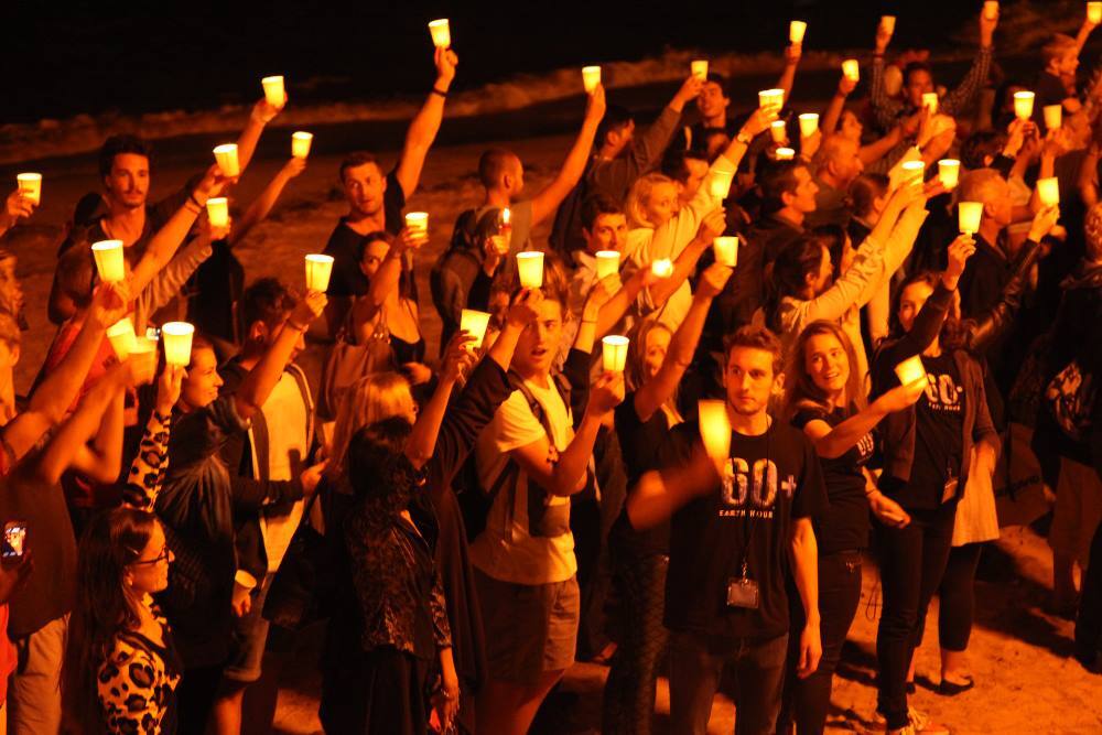 People gather for Earth Hour Night in Manly= 2014