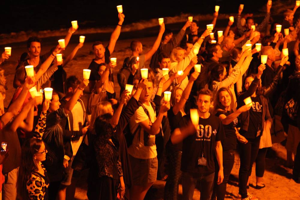 People gather for Earth Hour Night in Manly= 2014