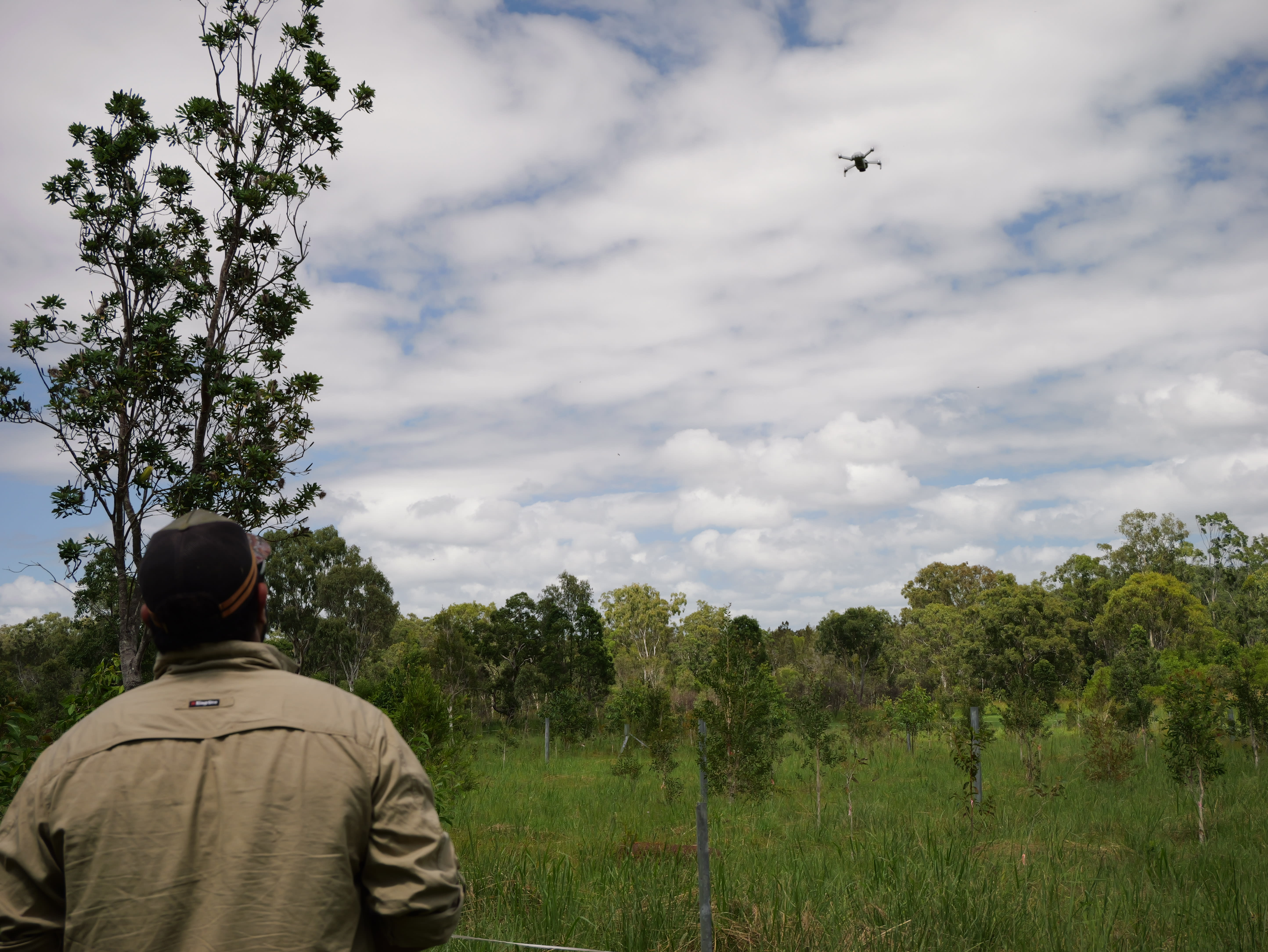 Minyumai Ranger Supervisor Harry Wilson flys a drone used to monitor habitat on the Minyumai IPA