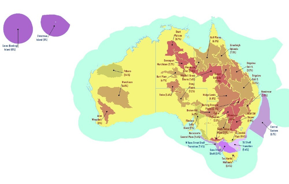 Land and sea bioregions that have less than 10% of their area protected