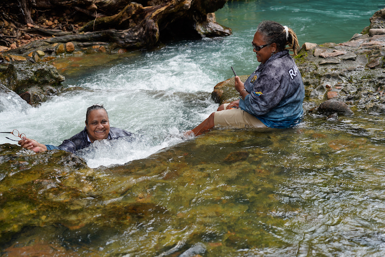 (Pictured L-R) Girringun Aboriginal Corporation’s Sonya Takau and Cindy-Lou Togo at Cardwell Spa Pool