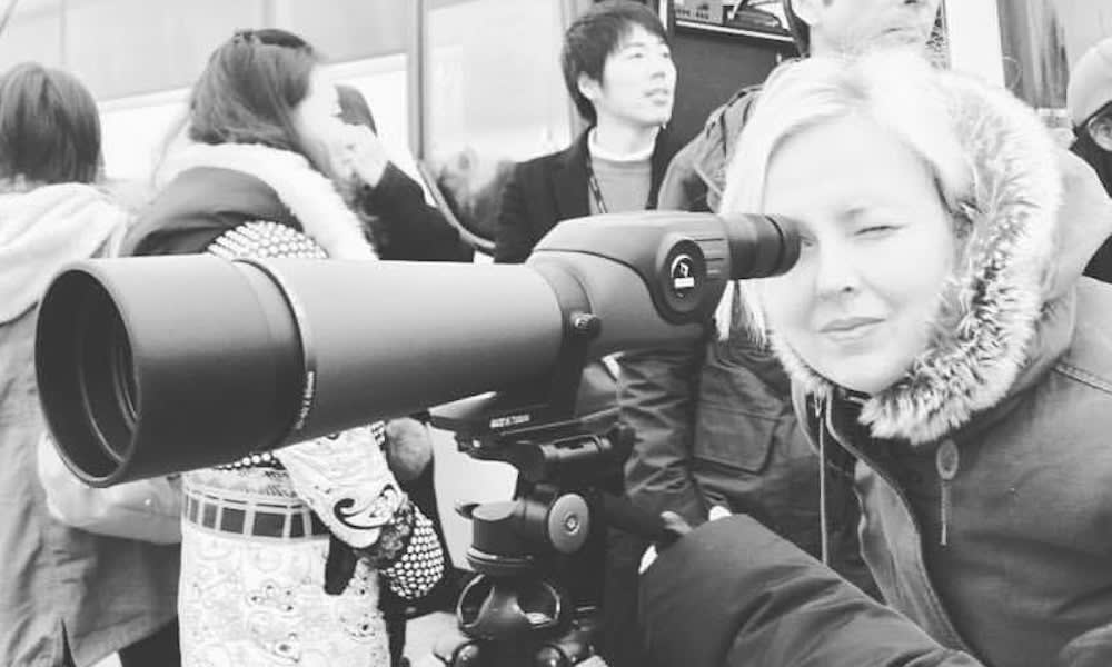 Rachel Lowry, WWF-Australia Chief Conservation Officer, boid watching at the DMZ in South Korea