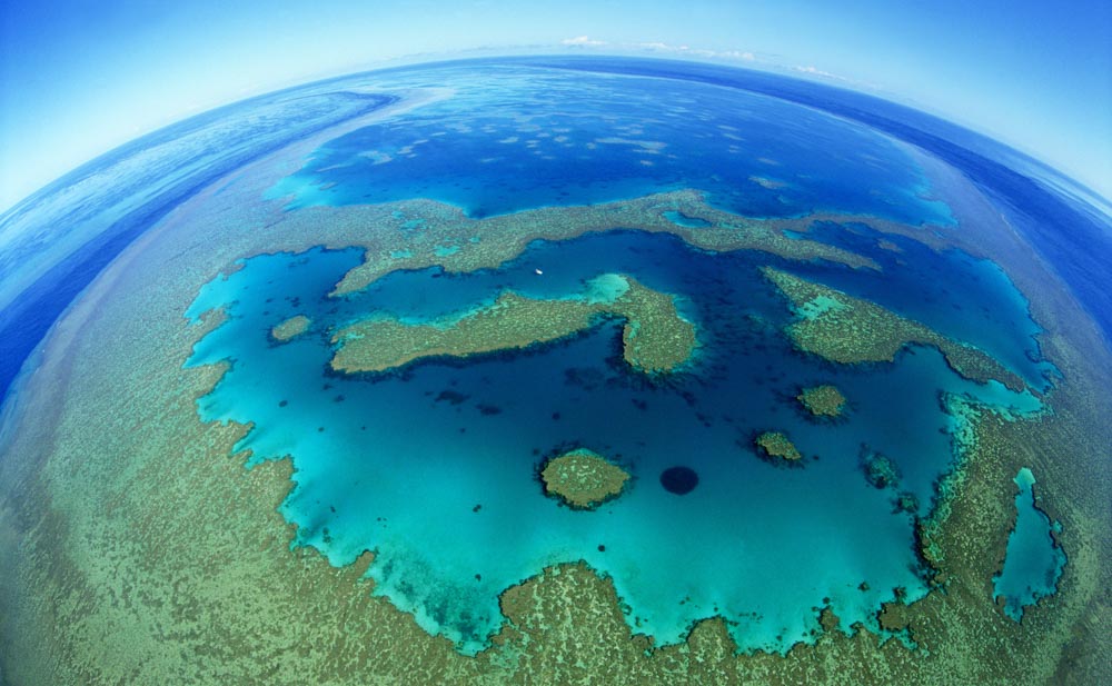 Fish-eye aerial view of Hardy Reef= Great Barrier Reef