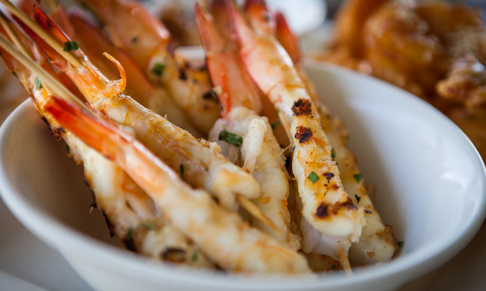 Sustainable tiger bar-b-que prawns cooked