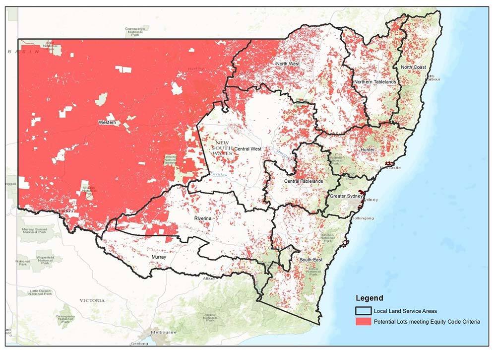 Distribution of lots (properties) which may meet the Equity Code criteria