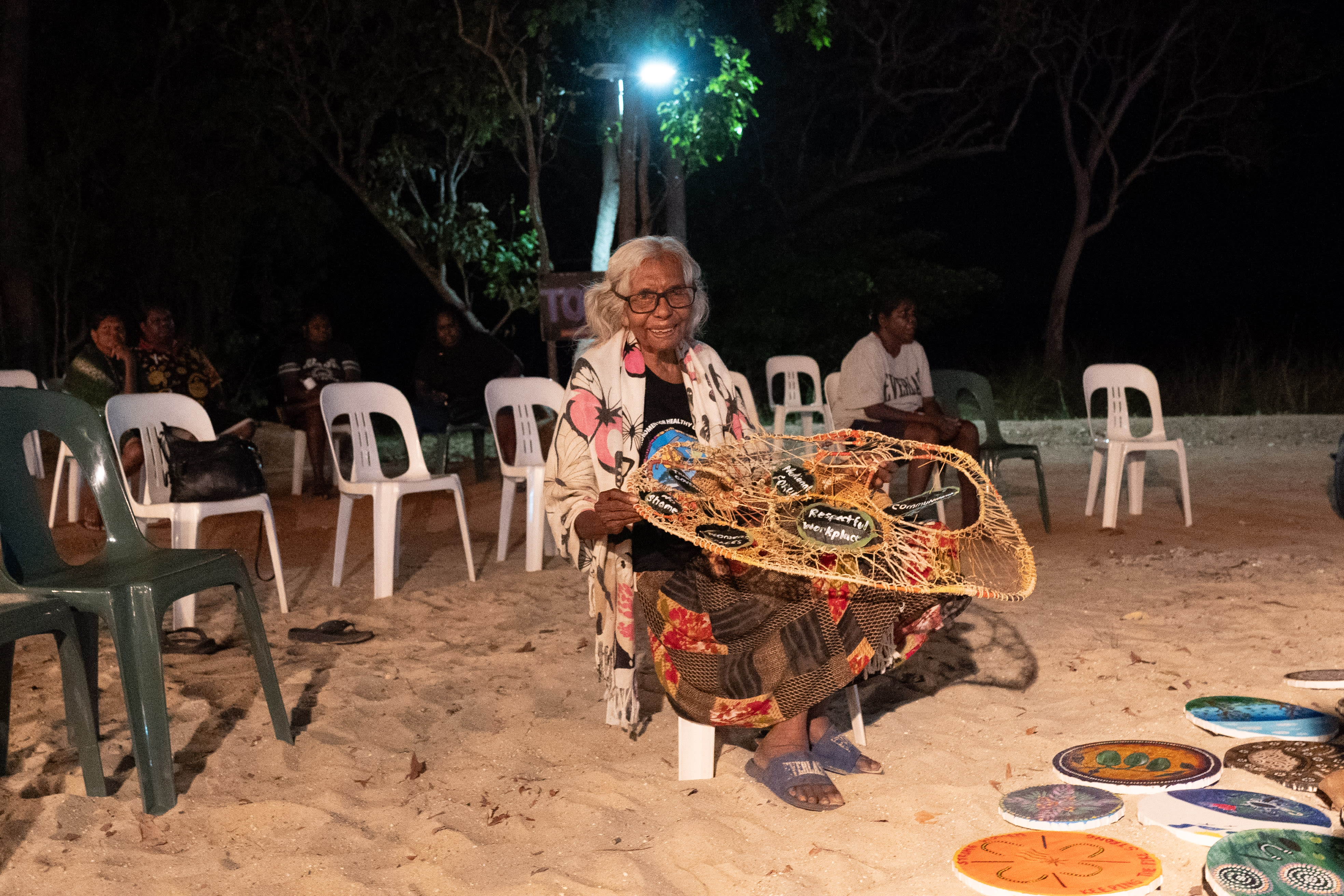 Participants showcasing the finished weaving at the 2023 Strong Women for Healthy Country Forum