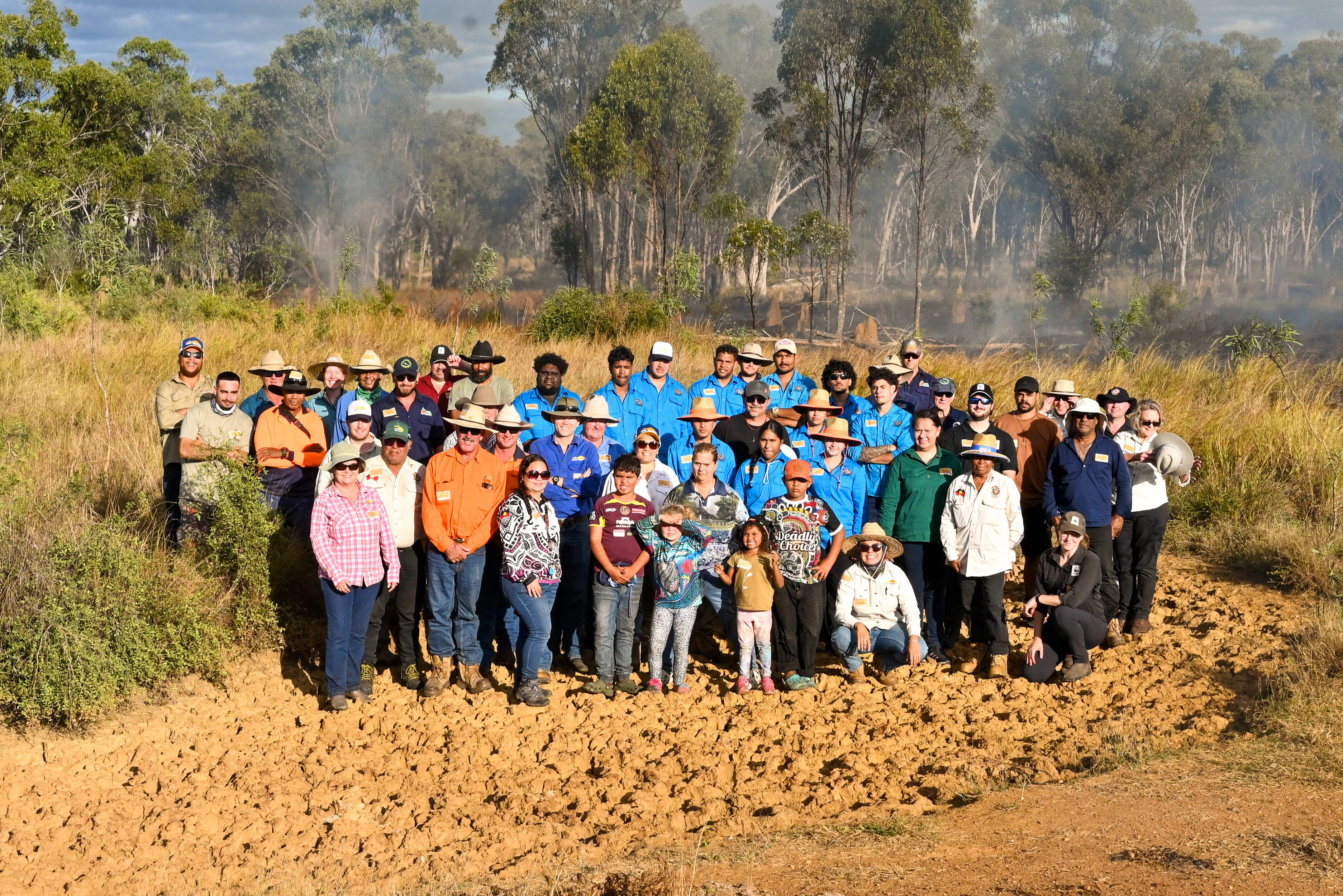 Participants at the Cultural Fire Workshop at Jervoise Station, on Gugu Badhun