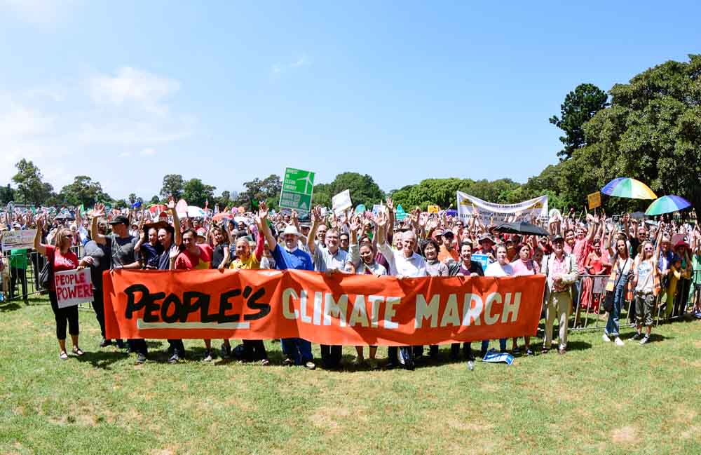 A crowd assembled for the people's climate march, Sydney 2015