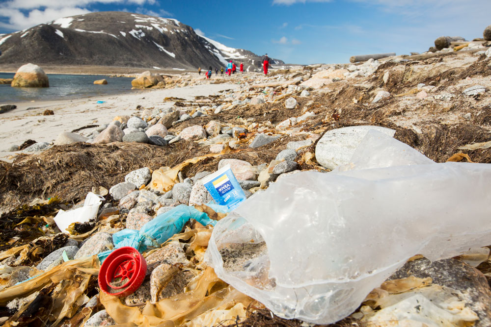 Plastic rubbish on a remote beach in Northern Svalbard
