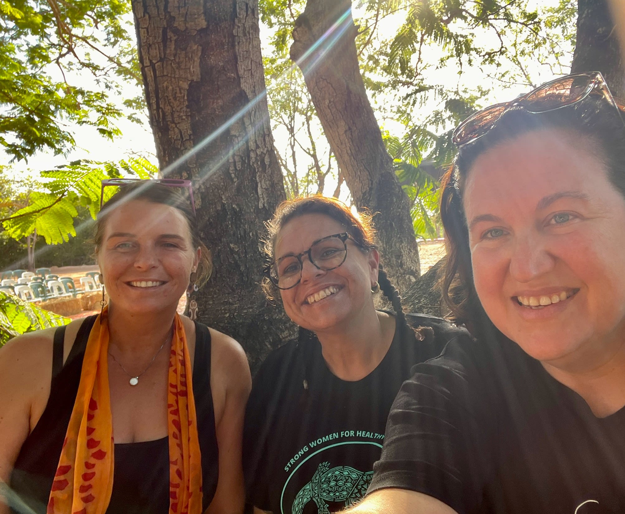 (From left): Rosie Goslett-King, proud Yuin woman and WWF-Australia’s First Nations Program Manager; Bianca McNeair, proud Malgana woman and Program Lead for the Indigenous Women’s Ranger Network at WWF-Australia; and Leigh-Ann Woolley, Northern Australia Biocultural Conservation Manager