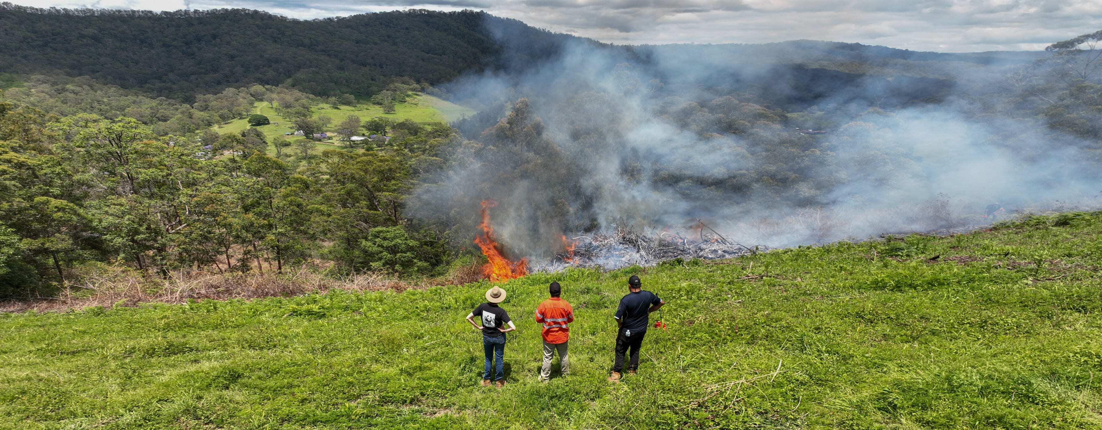 The Githabul Rangers and WWF-Australia's Tanya Pritchard supervising a cultural burn