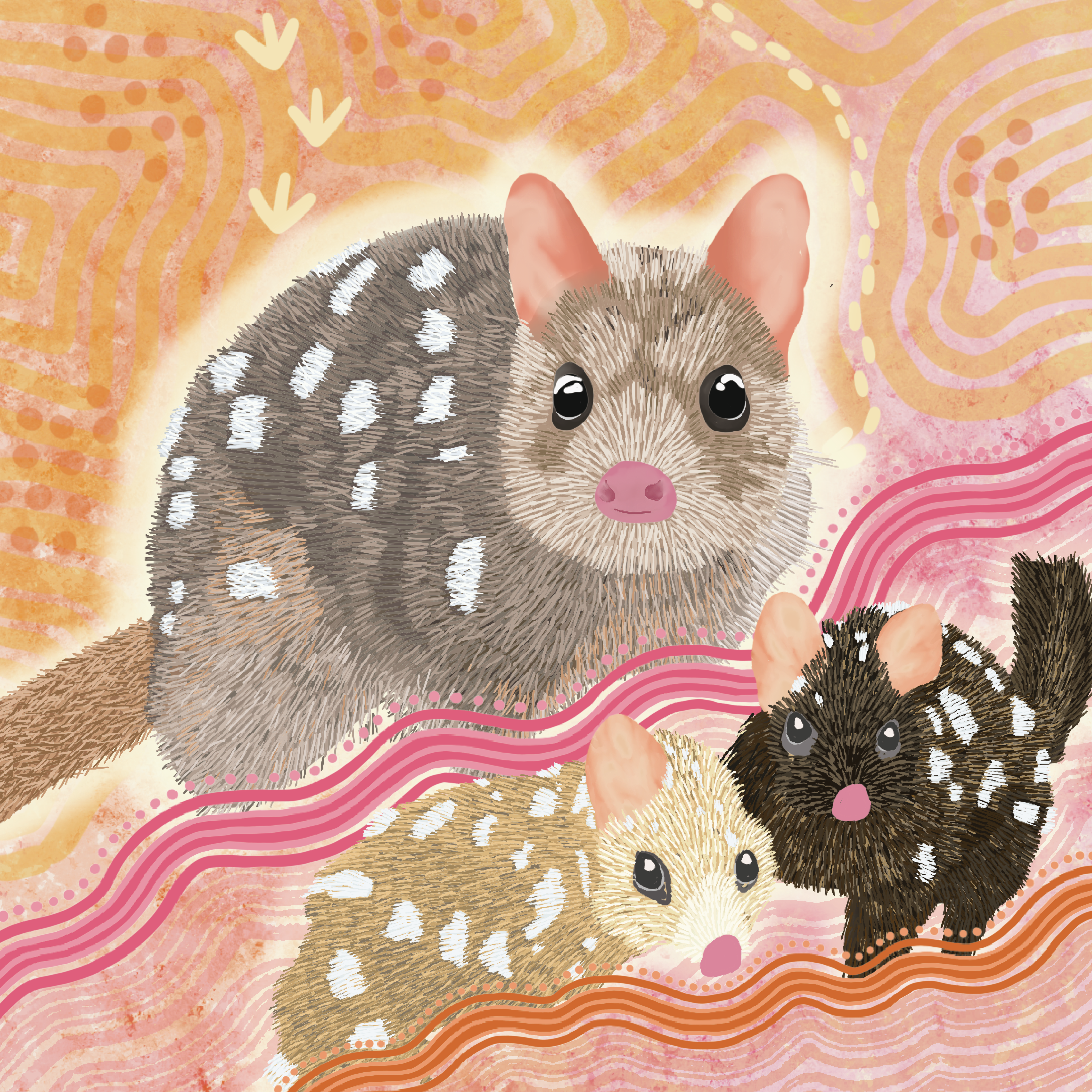 Indigenous Eastern Quoll art from Wiradjuri and Gundungurra artist Sarah Levett - square version