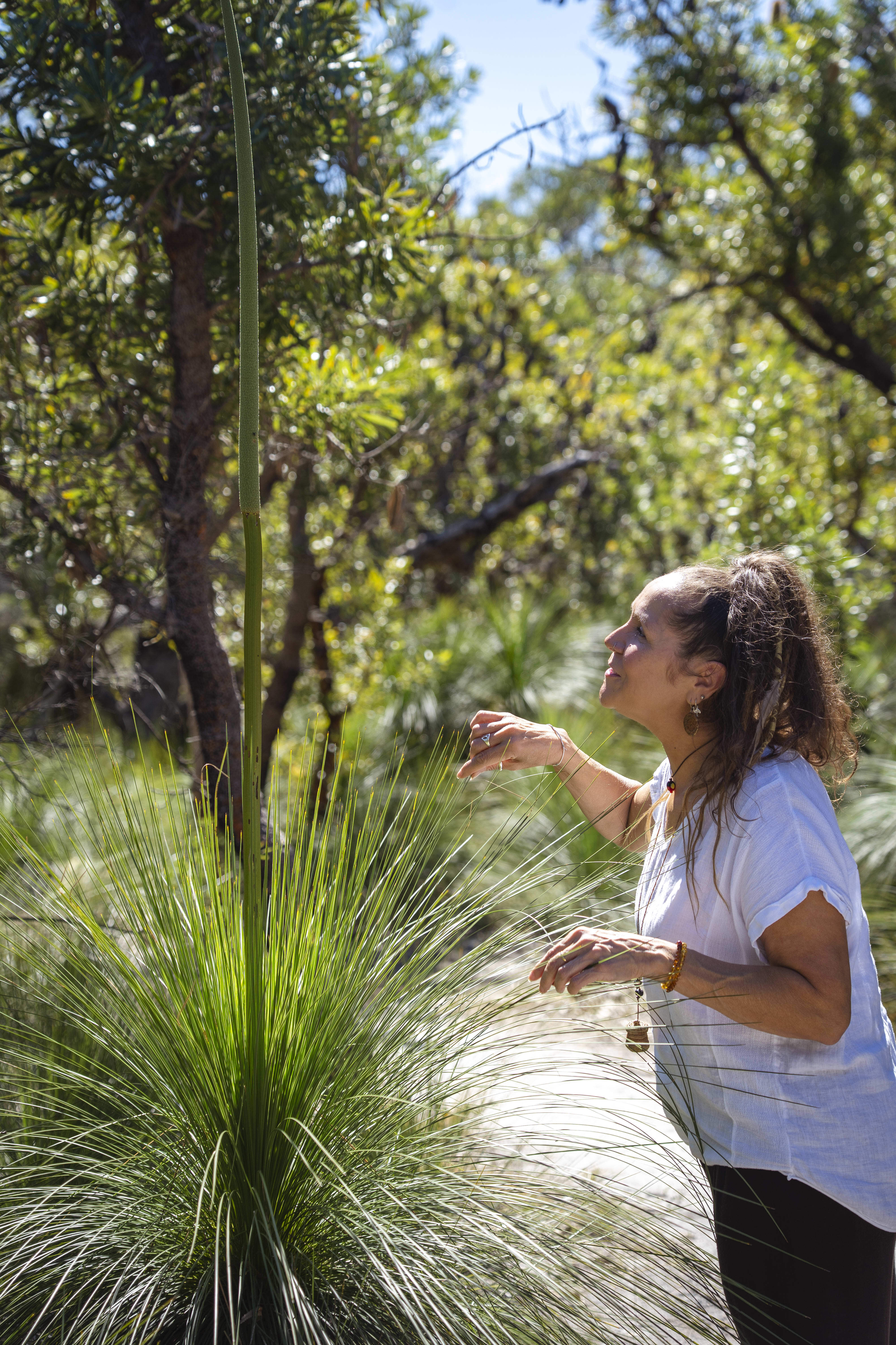 Aunty Sharron mirii Bell, proud Gamilaraay and Wiradjuri woman, children’s performer and educator at Banksia Beach, Bribie Island