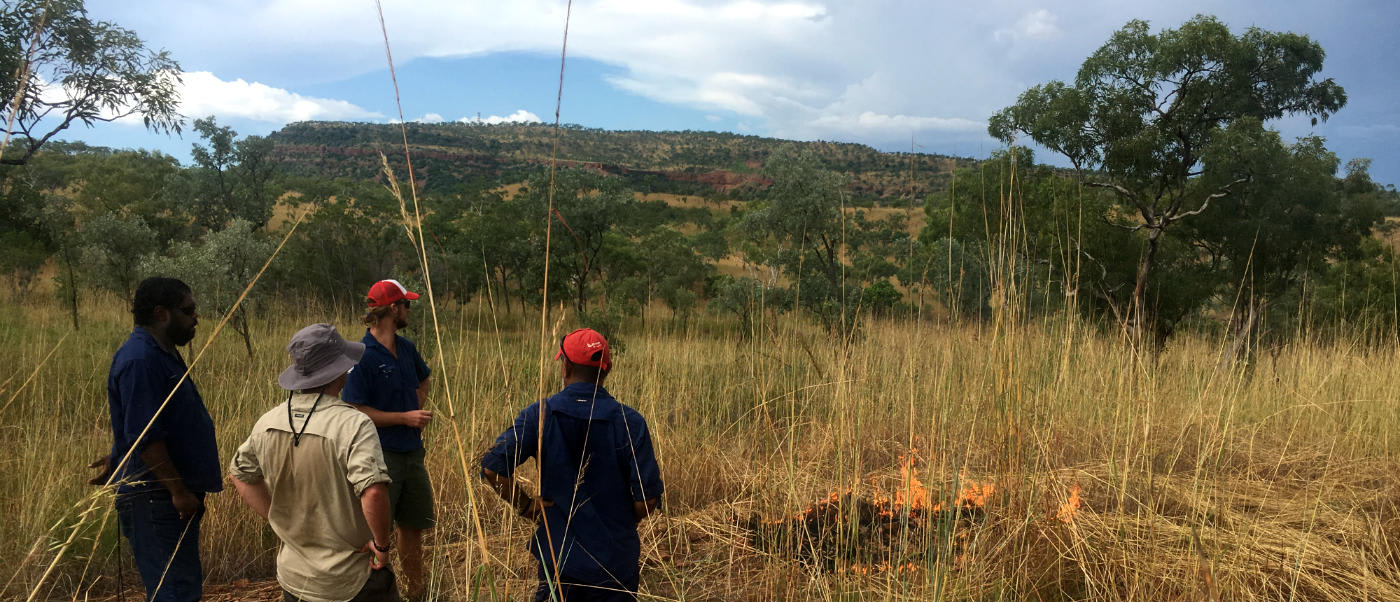 Alexander Watson, Kimberley Program Manager, undertaking fire management with the Balanggarra Rangers in Wyndham, Kimberley, March 2017
Prescribed burning to protect Gouldian finch nest boxes and important breeding habitat and also protect the town of Wyndham against hot late season wild fires.
