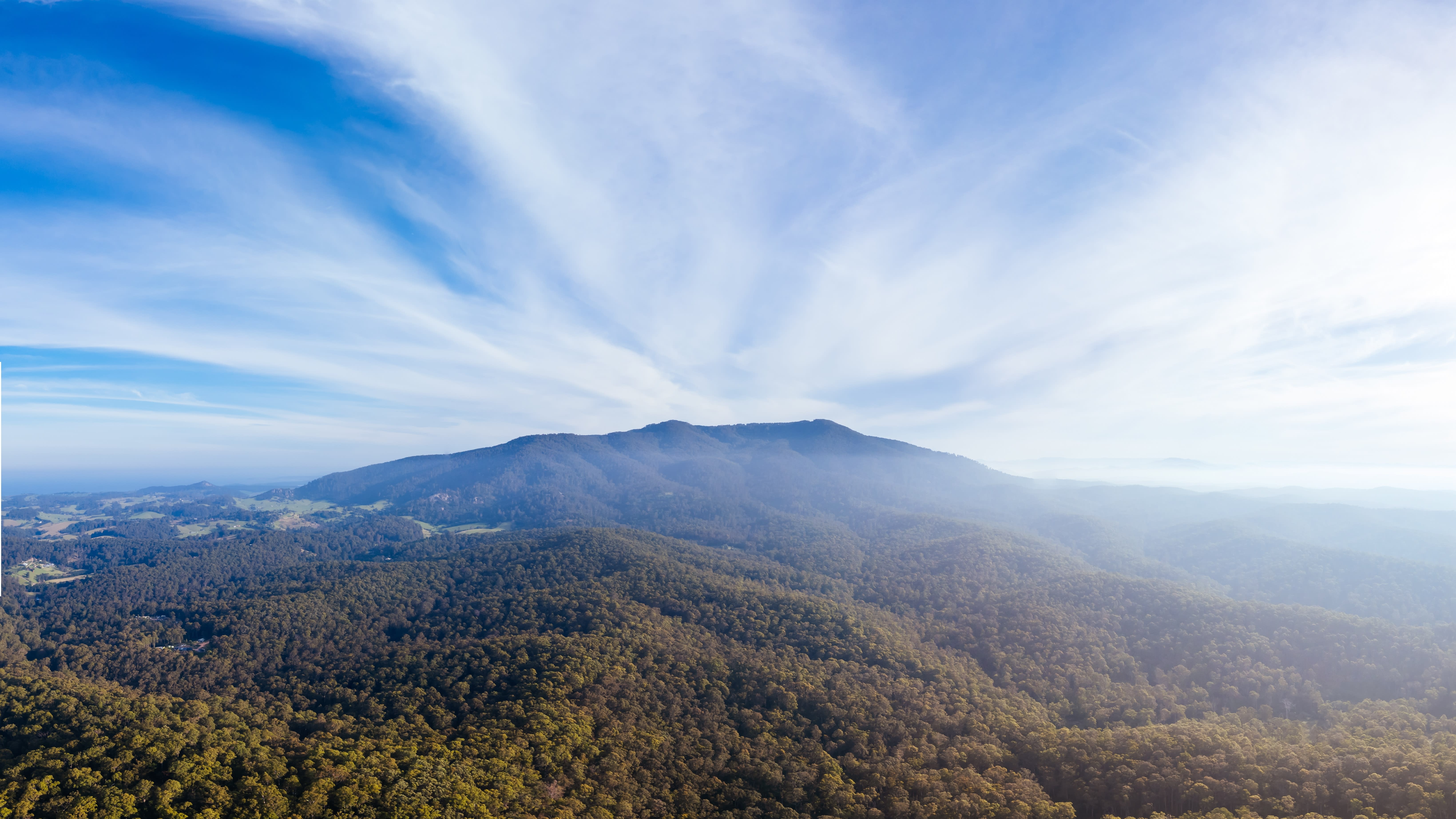 Aerial view near Central Tilba of Gulaga (Mother Mountain) in Gulaga National Park in New South Wales, Australia, Oceania