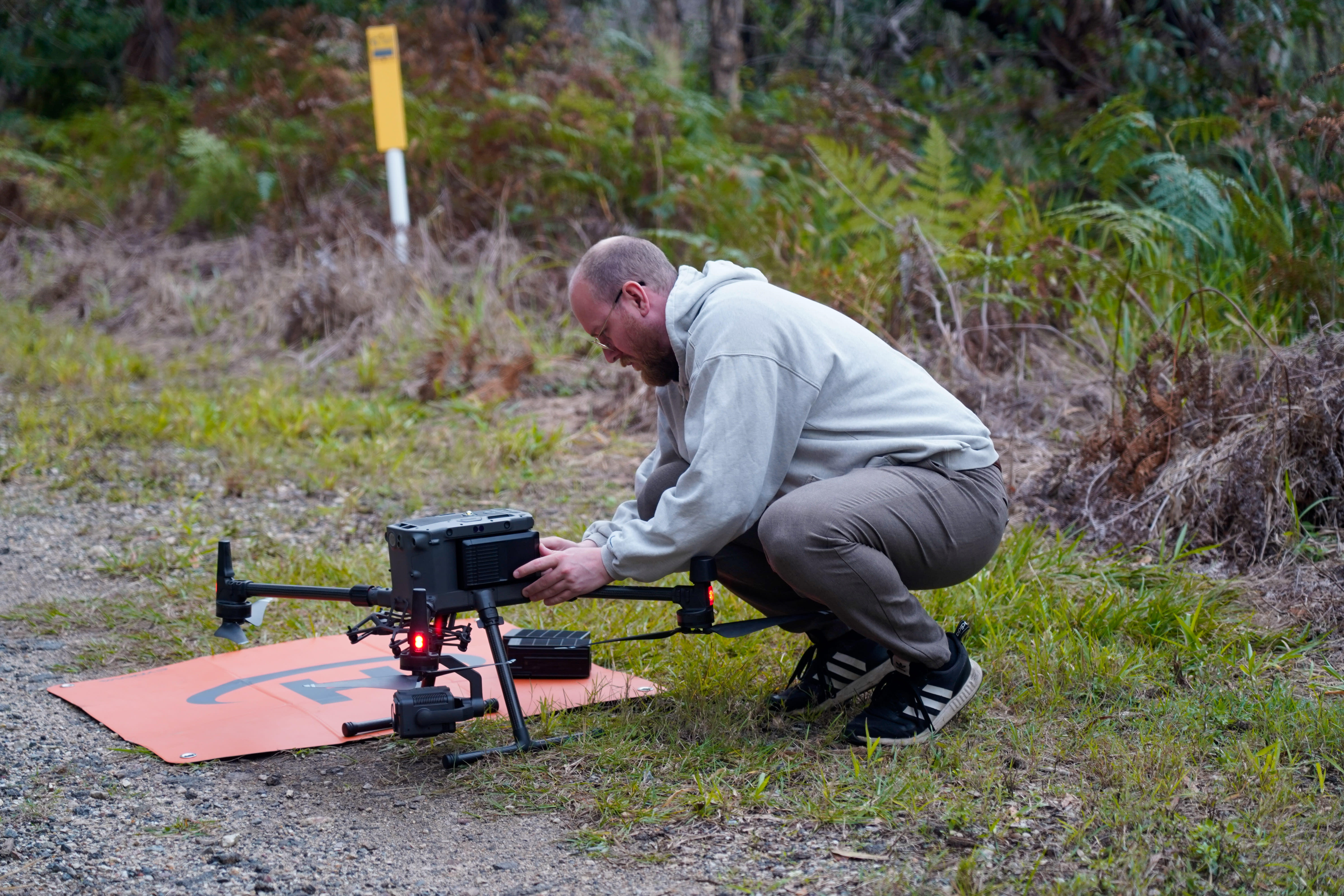 Robotto’s Kenneth Geipel conducting koala surveys with a thermal imaging drone on Minjerribah (North Stradbroke Island)
