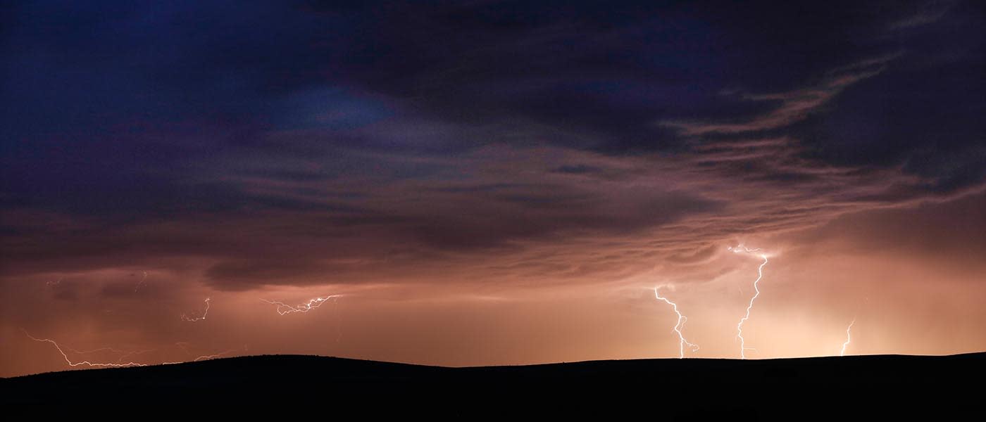 Landscape of lightning at Pine Ridge Indian Reservation near Kyle, South Dakota