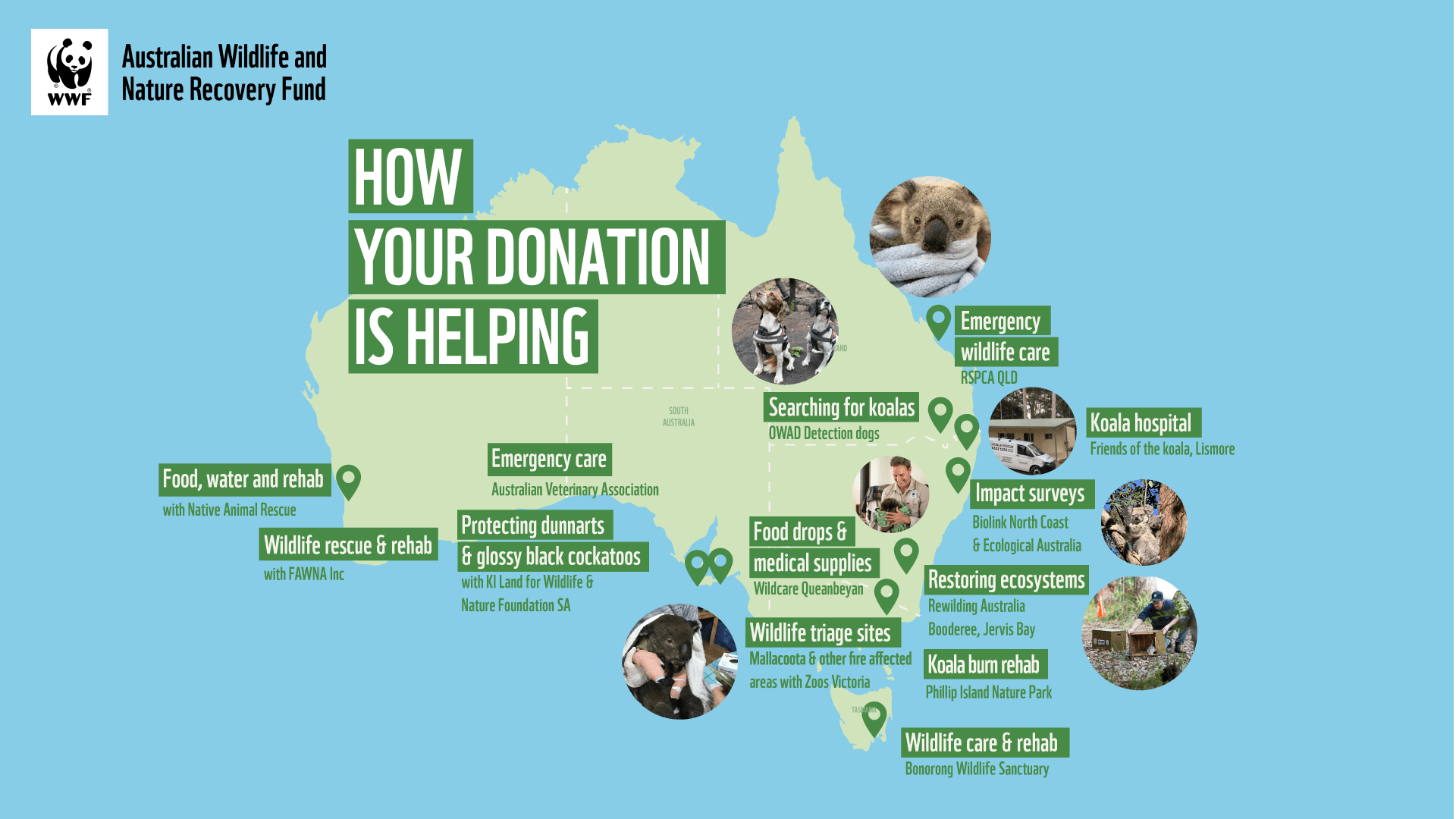 How your donation is helping, map bushfires 2020