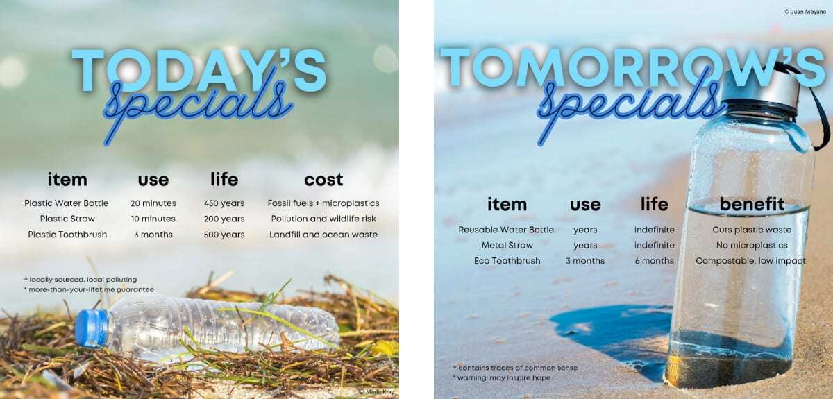 Single use plastic pollution and impact - composite image