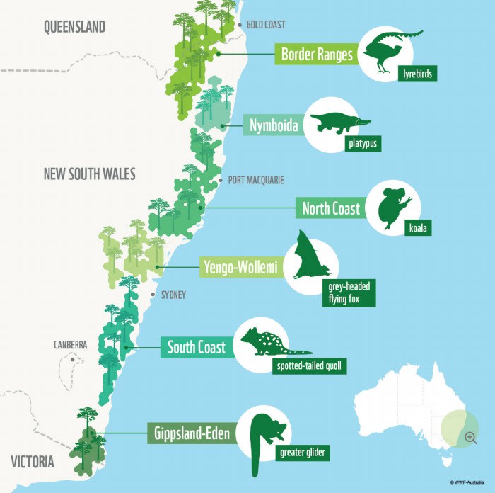Six priority landscapes identified by WWF-Australia