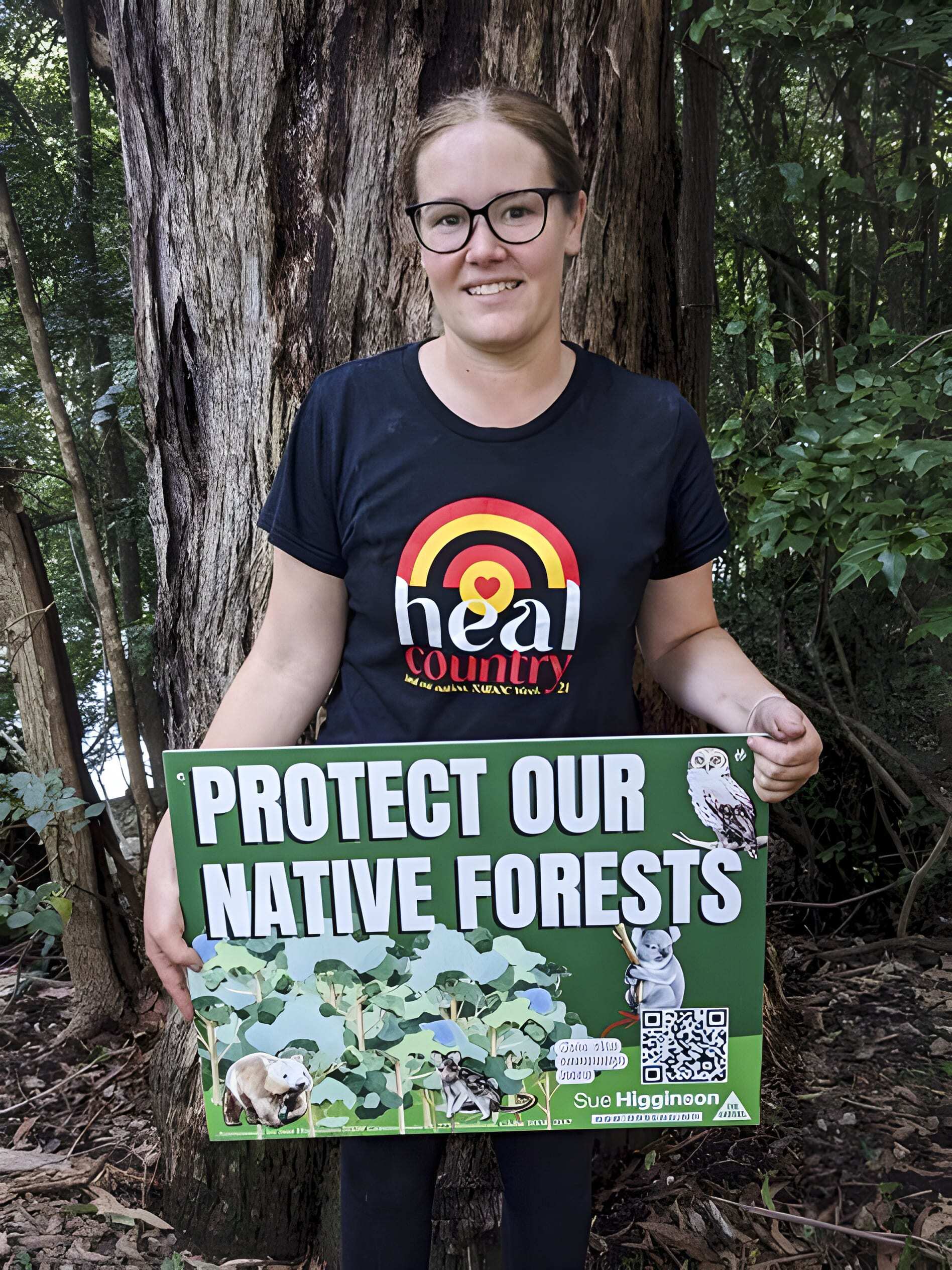 Takesa Frank after successfully halting logging in Shallow Crossing State Forest for six hours.