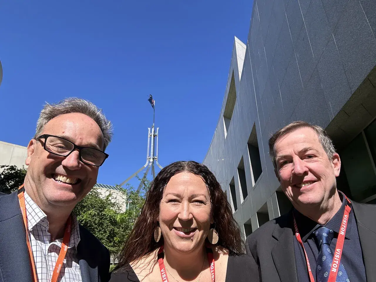 Three staff from WWF-Australia pose for a photo outside Parliamant House Canberra.  © WWF-Australia&nbsp;