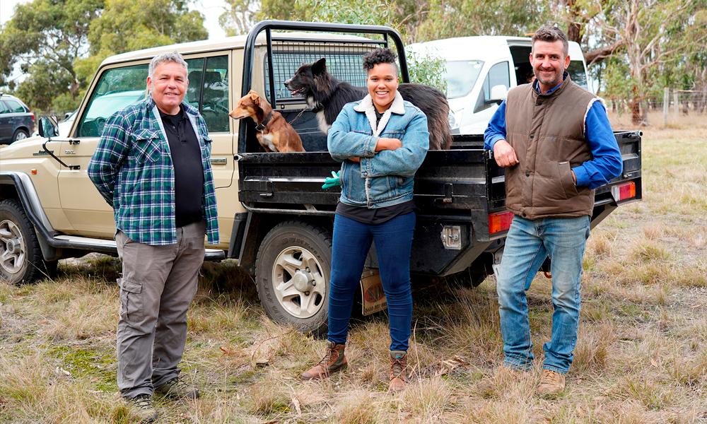 Victoria Pilbeam= Matt Freeman and Darren Grover at Regenerate Australia TV ad filming at Freshwater Creek Farm